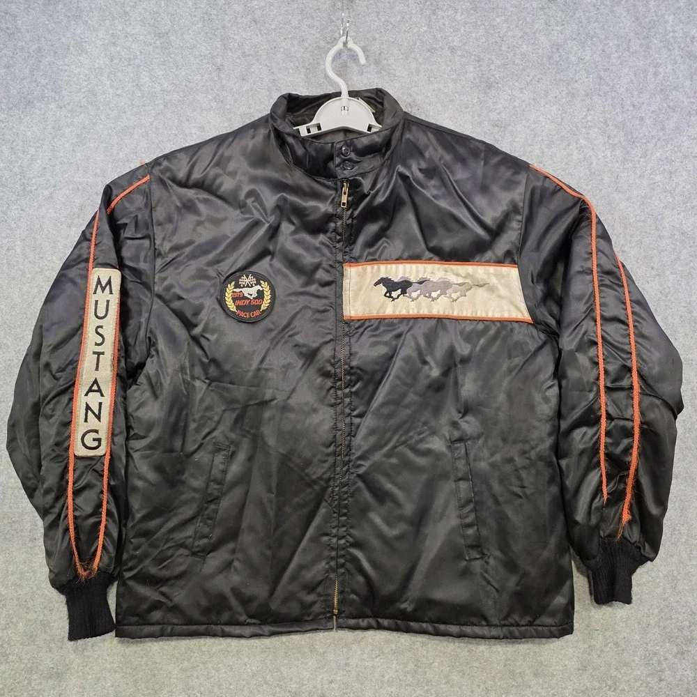 Vintage 1979 Indy 500 Mustang Jacket Mens XL Black Racing Horizon Pace Car USA